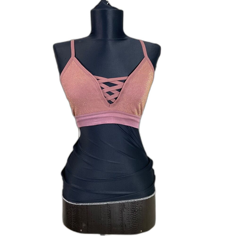 PINK Victoria's Secret Bralette Size Medium Purple metallic gold criss cross